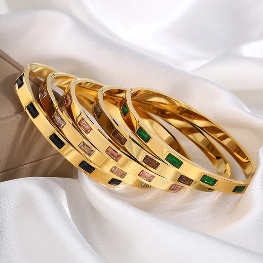 Elegant Glam 18K Gold Plated Round 304 Stainless Steel Bangle