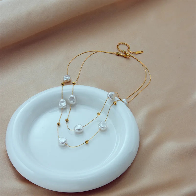 Pearl 304 Stainless Steel 18K Gold Plated Stainless Steel Necklace