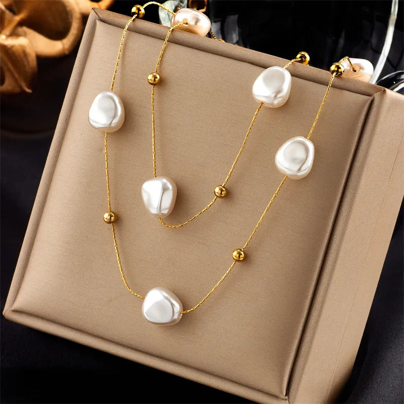 Pearl 304 Stainless Steel 18K Gold Plated Stainless Steel Necklace