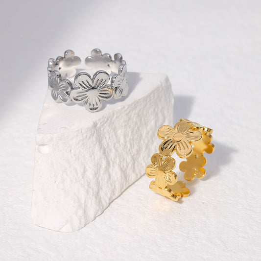 Sweet Flower 304 Stainless Steel 18K Gold Plated Plating Stainless Steel Ring