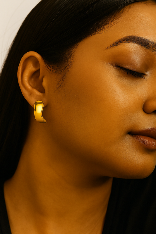 Curved Horn Style Plating 304 Stainless Steel 18K Gold Plated Ear Studs