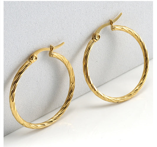 Circle 304 Stainless Steel 18K Gold Plated Hoop Earrings
