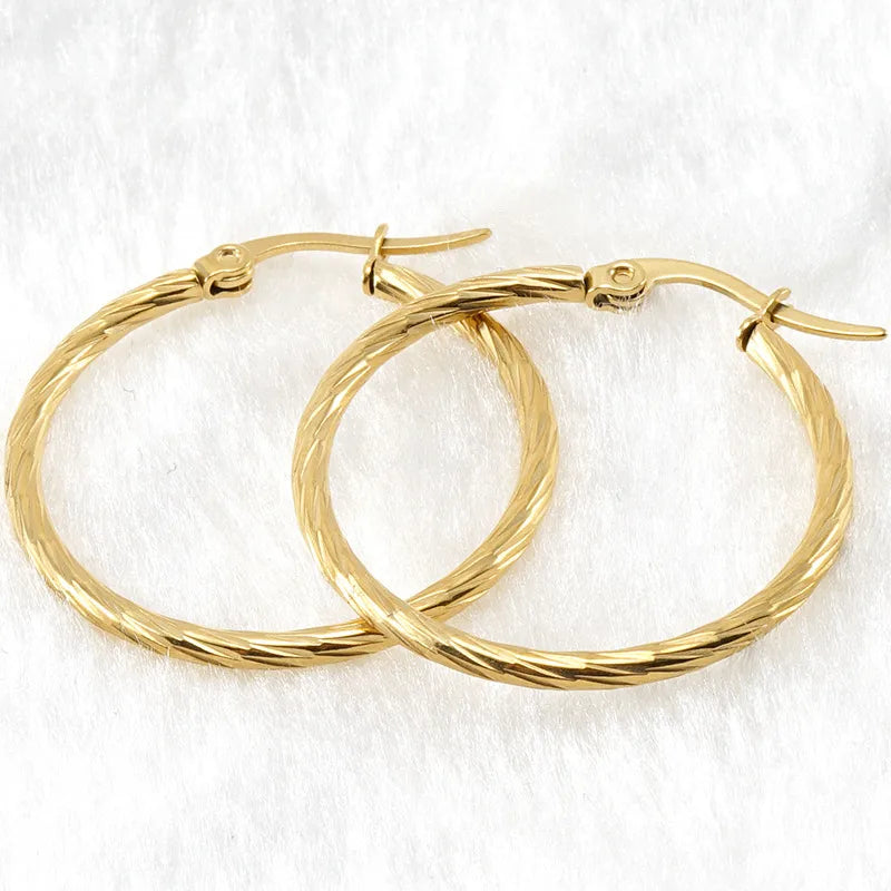 Circle 304 Stainless Steel 18K Gold Plated Hoop Earrings