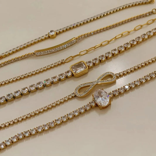 Modern Style Geometric 304 Stainless Steel 16K Gold Plated White Gold Plated Gold Plated Zircon Bracelet