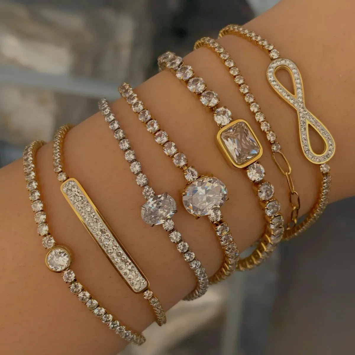 Modern Style Geometric 304 Stainless Steel 16K Gold Plated White Gold Plated Gold Plated Zircon Bracelet