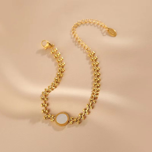 Roman Numeral Circle 304 Stainless Steel 18K Gold Plated Acrylic Stainless Steel Bracelet