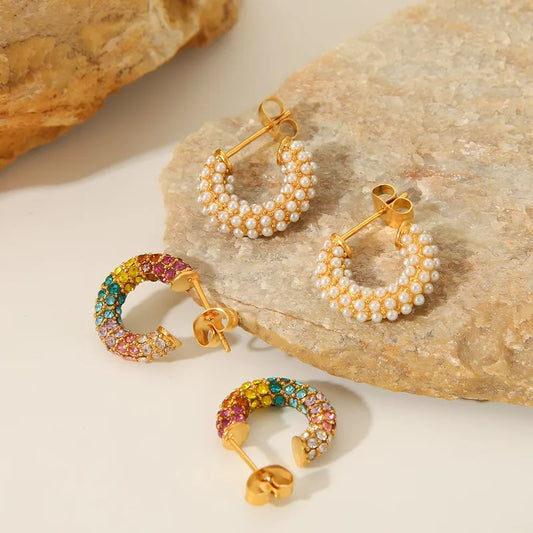 Colours and Diamond Plated C Shape 304 Stainless Steel Elegant Waterproof Non Tarnish Ear Stud