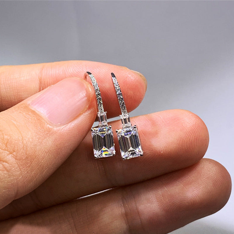 Rectangle Inlay Copper Zircon Drop Earrings
