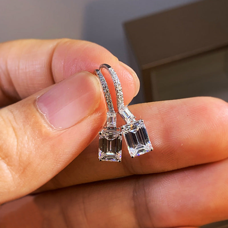 Rectangle Inlay Copper Zircon Drop Earrings