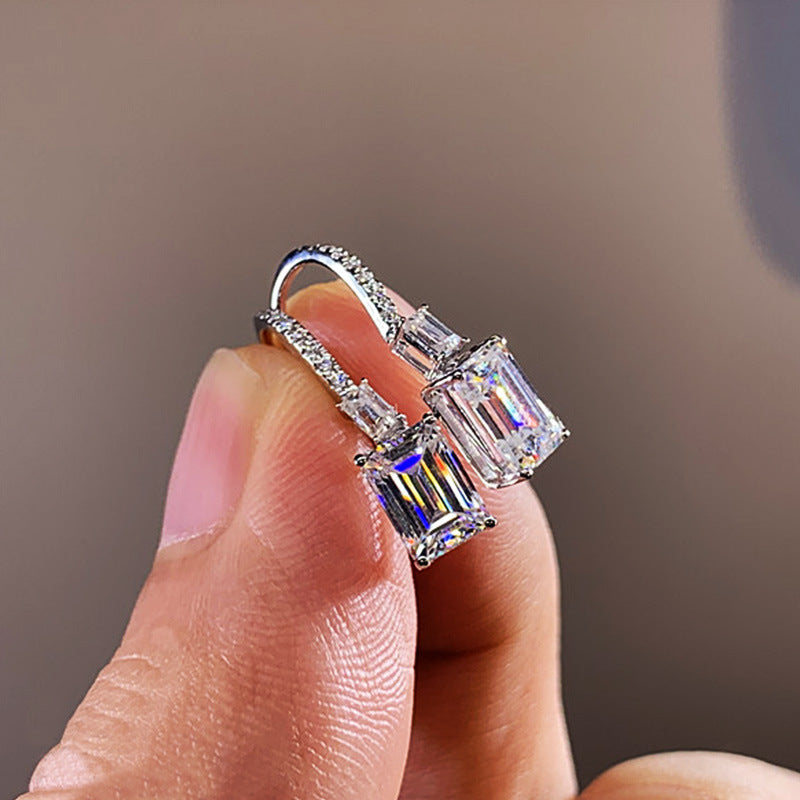 Rectangle Inlay Copper Zircon Drop Earrings