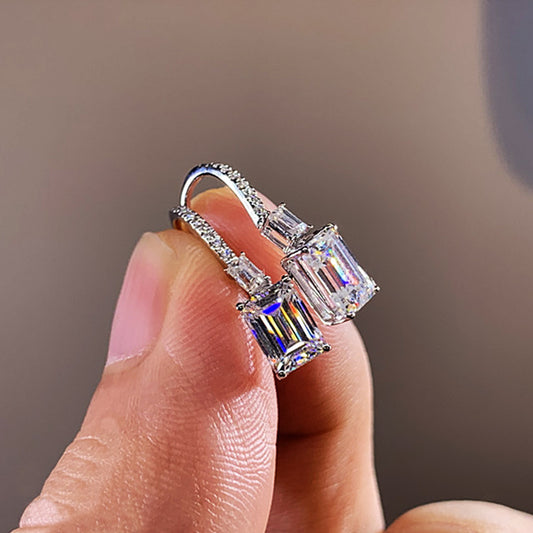 Rectangle Inlay Copper Zircon Drop Earrings