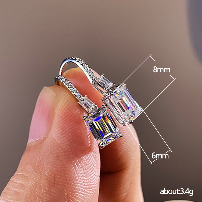 Rectangle Inlay Copper Zircon Drop Earrings