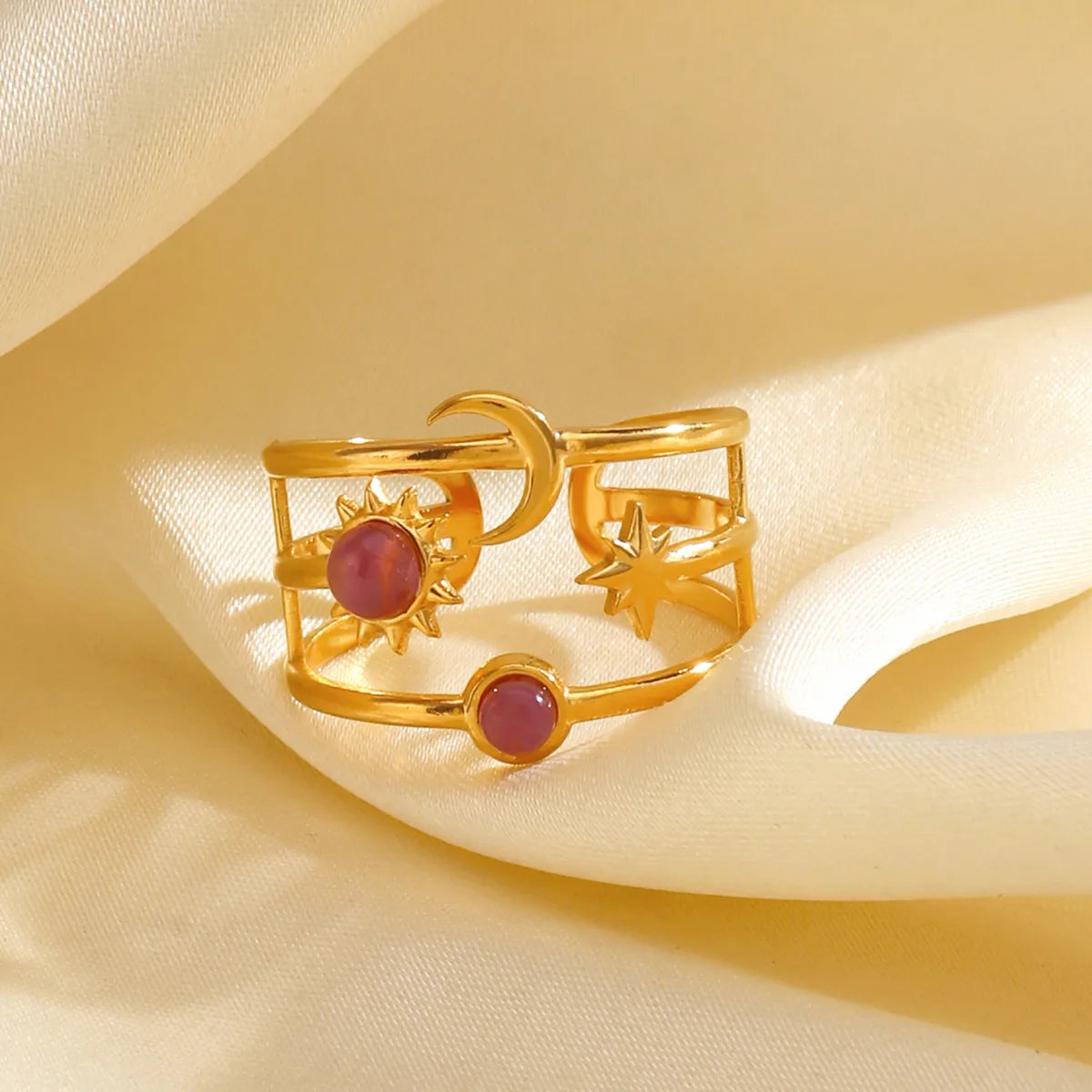 Sun Star Moon 304 Stainless Steel Resin 18K Gold Plated Plating Inlay Open Ring