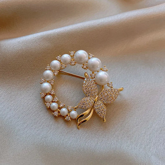 Pearl Heart Shape Flower Brooch