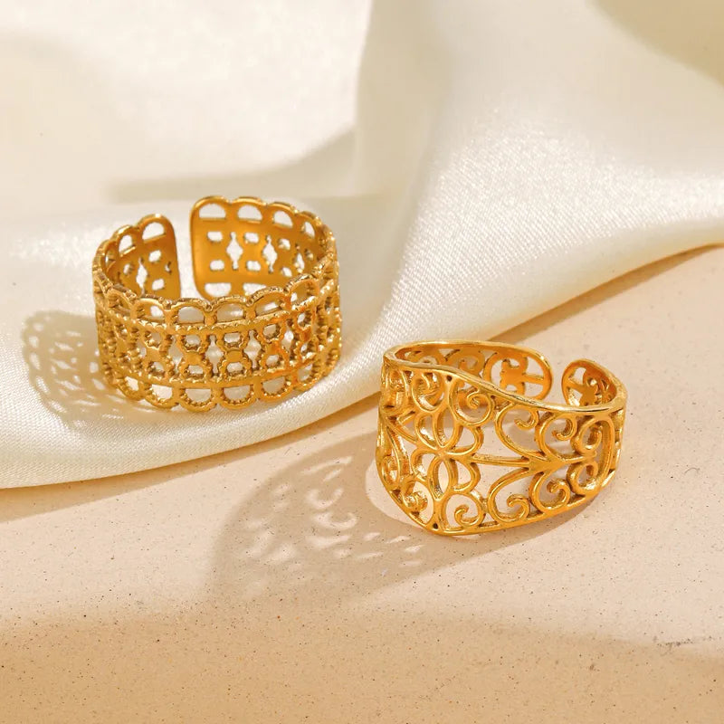 Flower 18K Gold Plated 304 Stainless Steel Open Ring