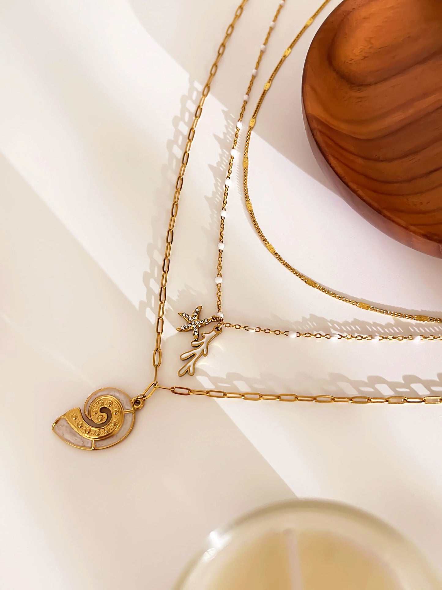 Conch Shell 316L Stainless Steel Rhinestones Freshwater Pearl 18K Gold Plated Inlay Stainless Steel Necklace