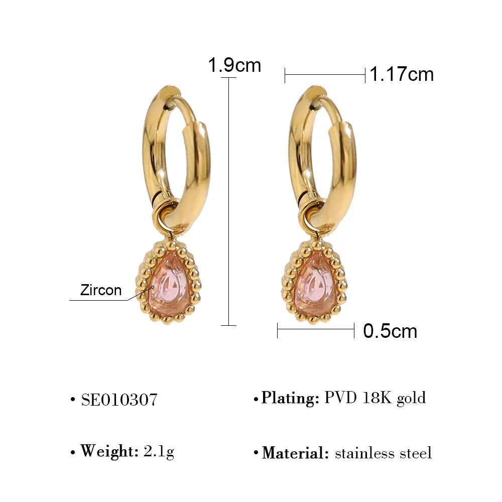 Water Droplets Butterfly Inlay 304 Stainless Steel Natural Stone Shell Zircon 18K Gold Plated Drop Earrings