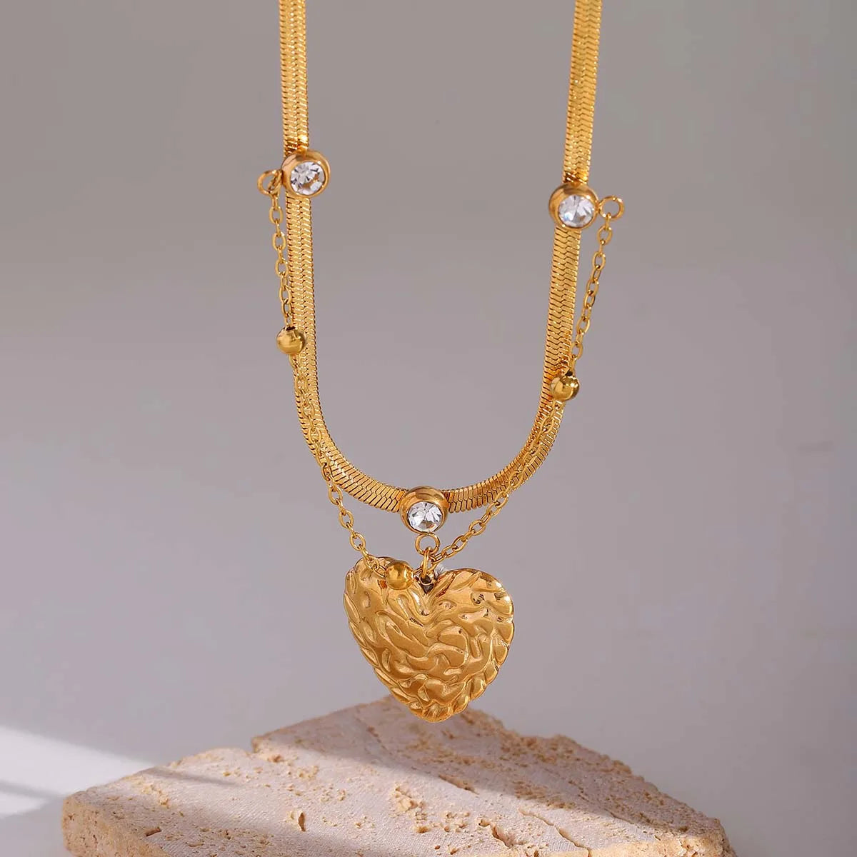 Cute Heart Shape 304 Stainless Steel 18K Gold Plated Cable Chain Snake Chain Pendant Necklace