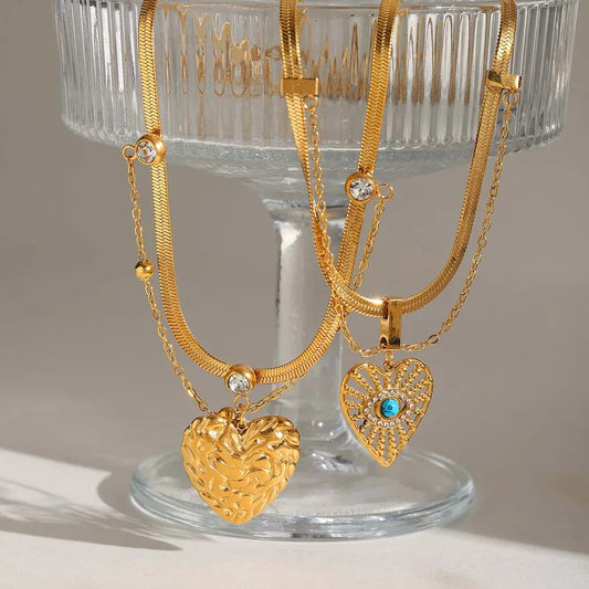 Cute Heart Shape 304 Stainless Steel 18K Gold Plated Cable Chain Snake Chain Pendant Necklace