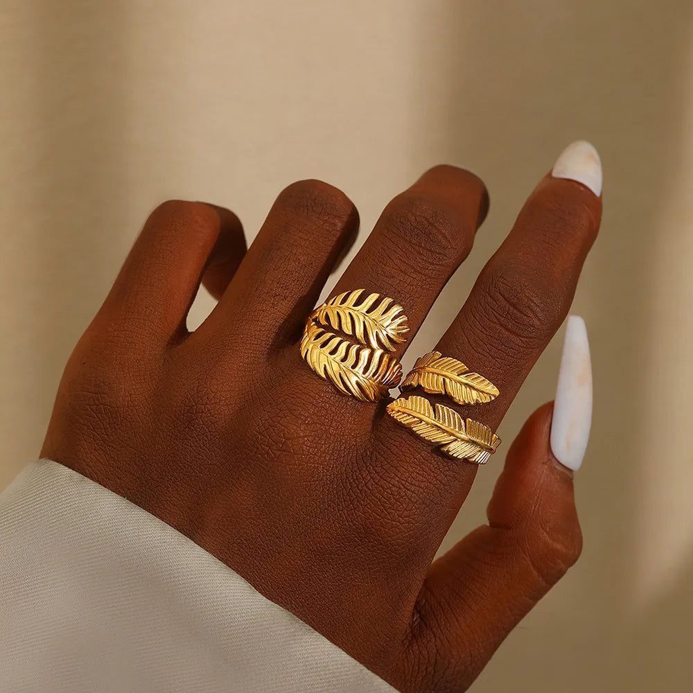 Leaves Solid Color 304 Stainless Steel 18K Gold Plated Open Ring