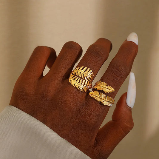 Leaves Solid Color 304 Stainless Steel 18K Gold Plated Open Ring