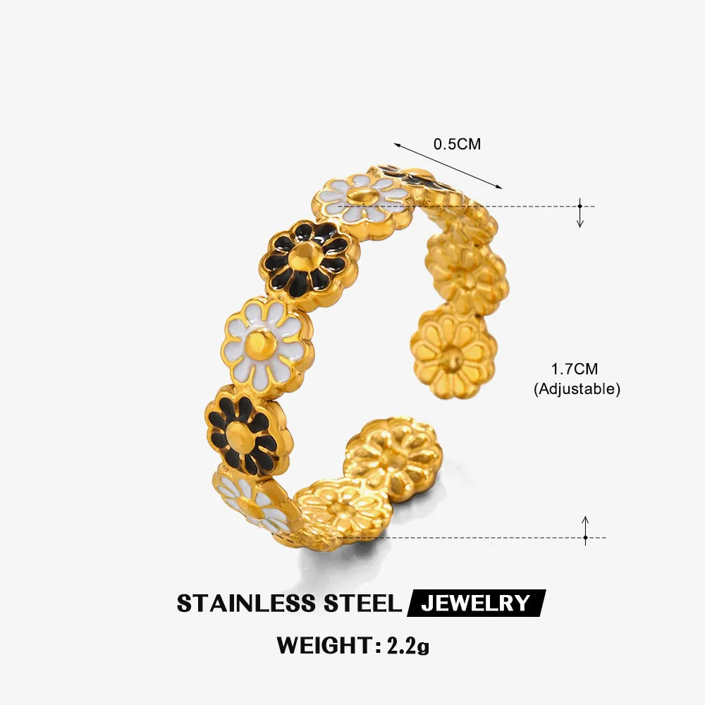 Pretty Flower 18K Gold Plated 304 Stainless Steel Open Ring