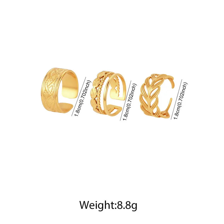 Patterned Adjustable 18K 304 Stainless Steel Gold Plated Rings ( 3Pcs )