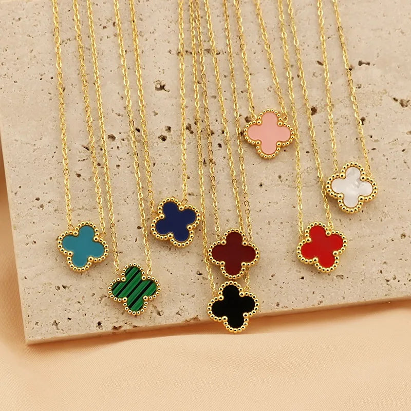 Four Leaf Clover 304 Stainless Steel Arylic 18K Gold Plated Plating Pendant Necklace