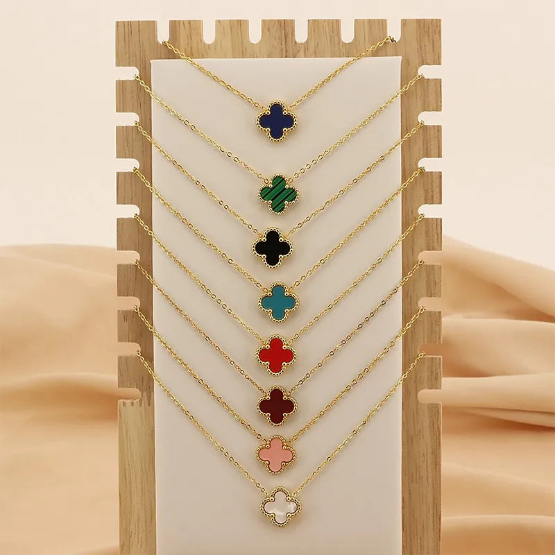 Four Leaf Clover 304 Stainless Steel Arylic 18K Gold Plated Plating Pendant Necklace