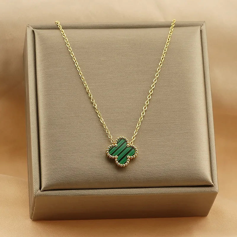 Four Leaf Clover 304 Stainless Steel Arylic 18K Gold Plated Plating Pendant Necklace