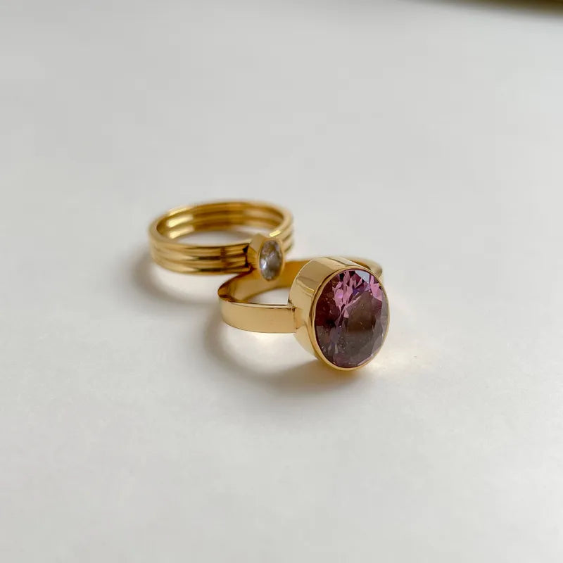 Purple Rain 18K Gold Plated 304 Stainless Steel Ring- Sized 8