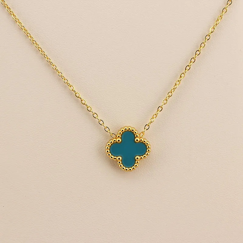 Four Leaf Clover 304 Stainless Steel Arylic 18K Gold Plated Plating Pendant Necklace
