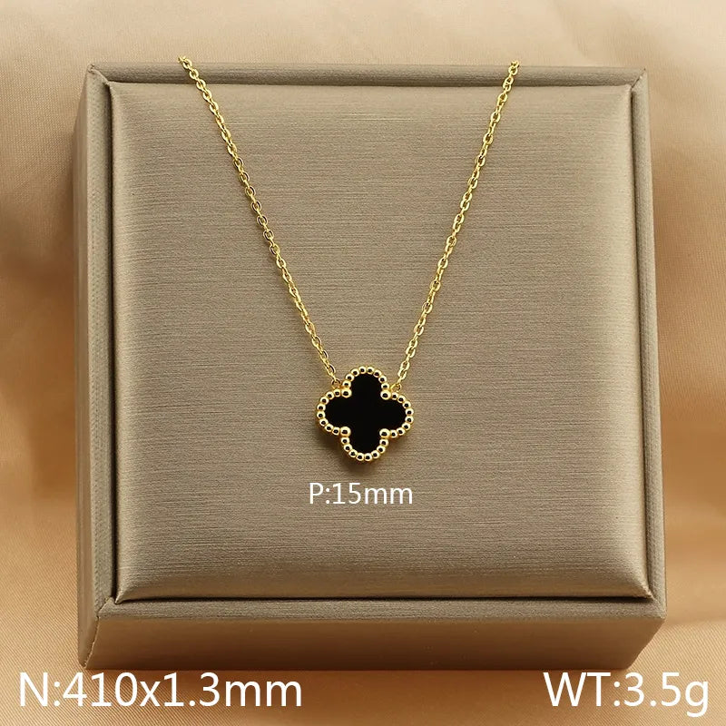 Four Leaf Clover 304 Stainless Steel Arylic 18K Gold Plated Plating Pendant Necklace