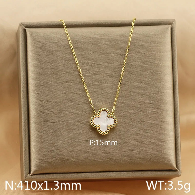 Four Leaf Clover 304 Stainless Steel Arylic 18K Gold Plated Plating Pendant Necklace