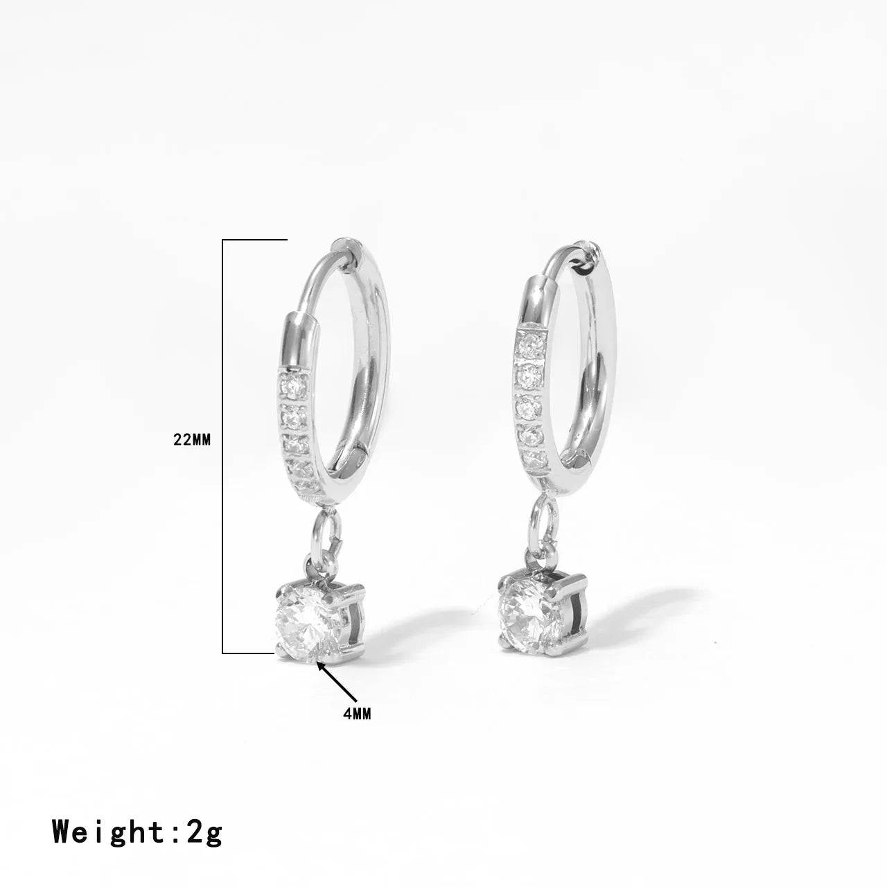 Round Plating Inlay 304 Stainless Steel Zircon 16K Gold Plated White Gold Plated Drop Earring