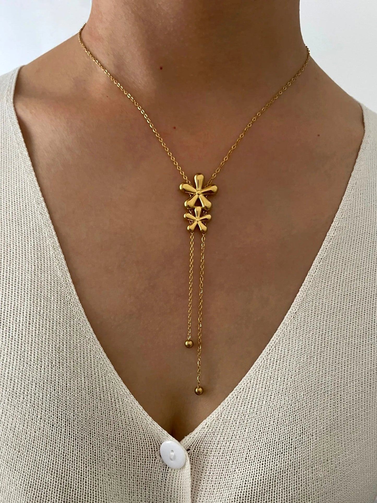 Japanese Style Sweet Flower 316L Stainless Steel 18K Gold Plated Pendant Necklace