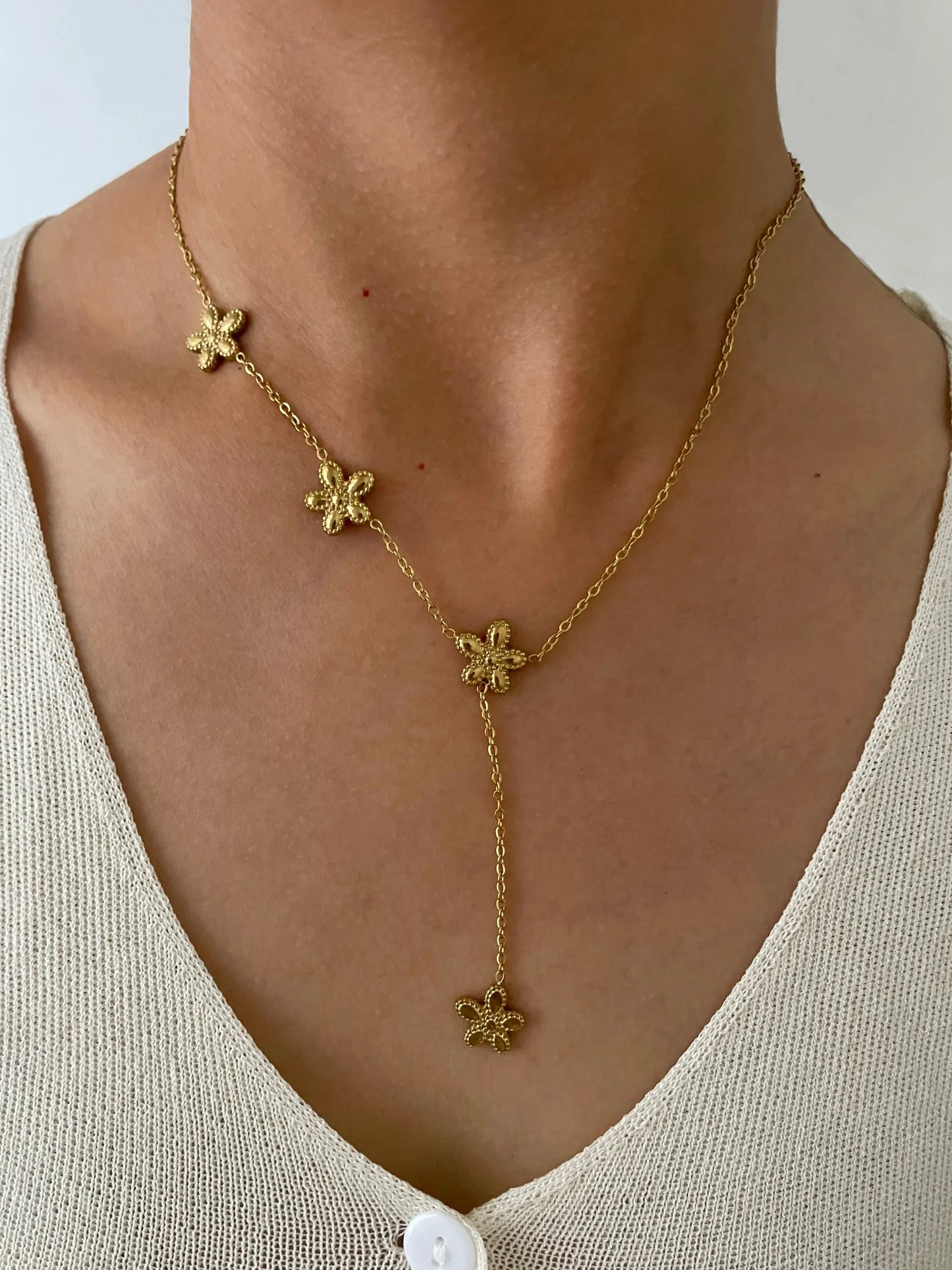 Japanese Style Sweet Flower 316L Stainless Steel 18K Gold Plated Pendant Necklace