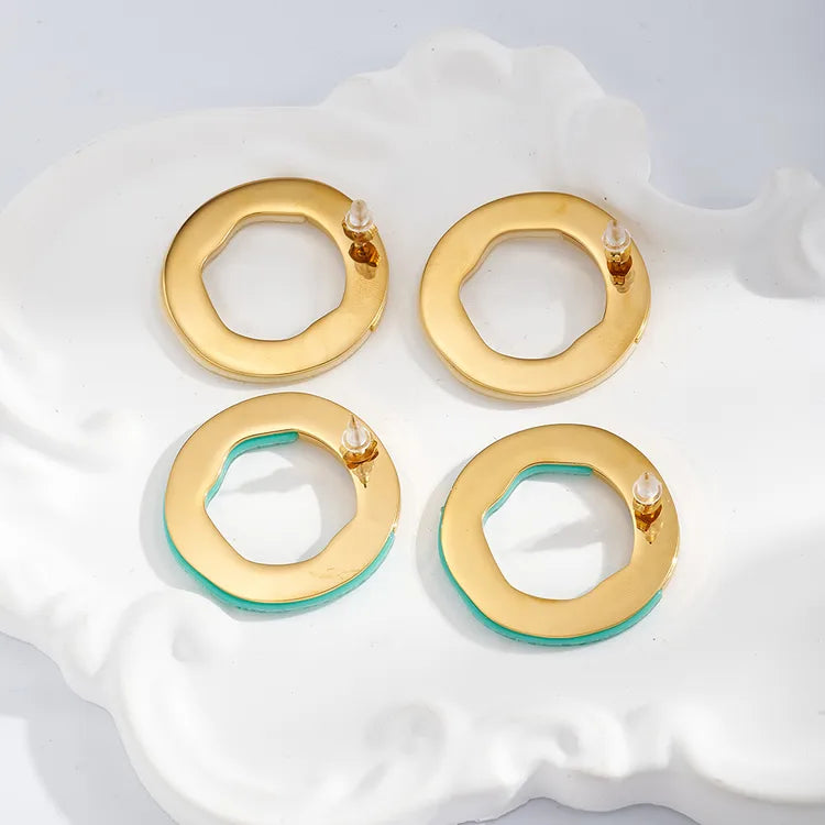 Round Resin 304 Stainless Steel Gold Plated Stud Earring