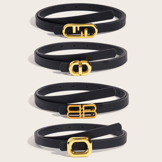 Simple Design Plating Black Leather Belt