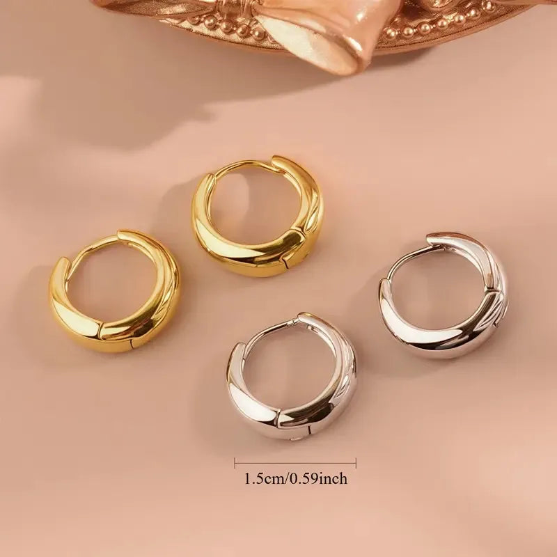 Sweet Classic Style C Shape 304 Stainless Steel 18K Gold Plated Hoop Earrings