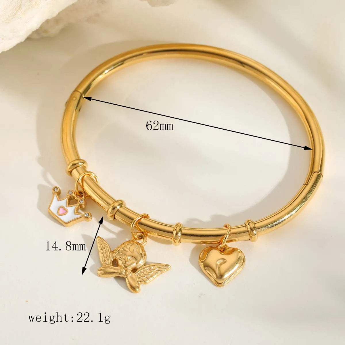 Crowned 304 Stainless Steel 18K Gold Plated Zircon Bangle