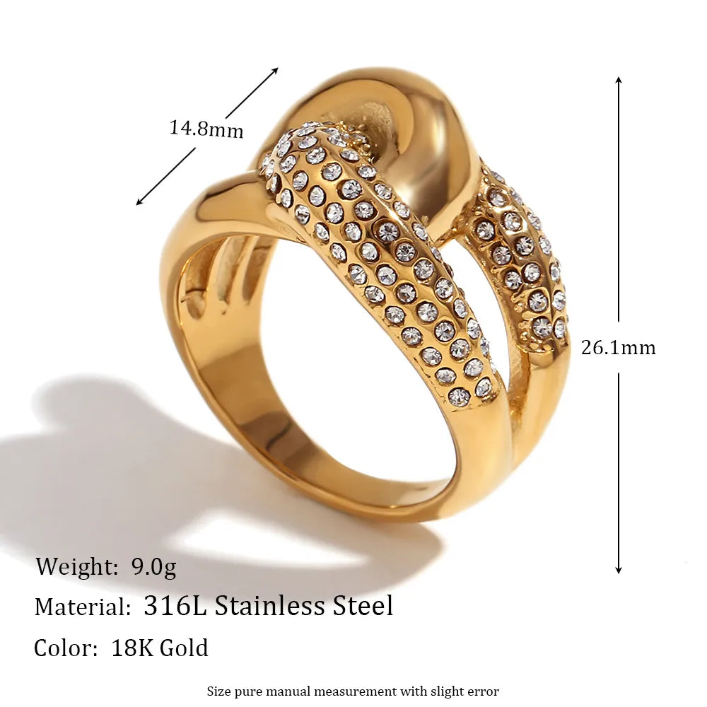 Diamond Knotted Elegant 316L Stainless Steel 18K Gold Plated Ring
