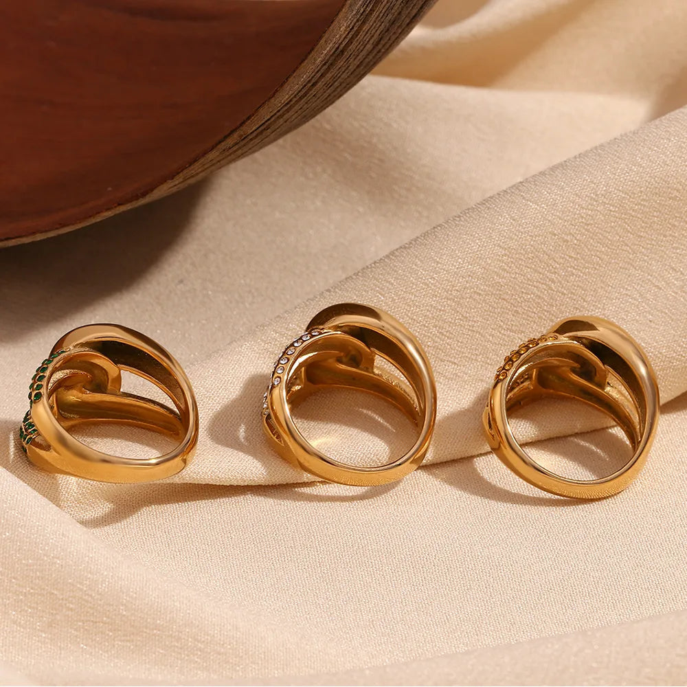 Diamond Knotted Elegant 316L Stainless Steel 18K Gold Plated Ring