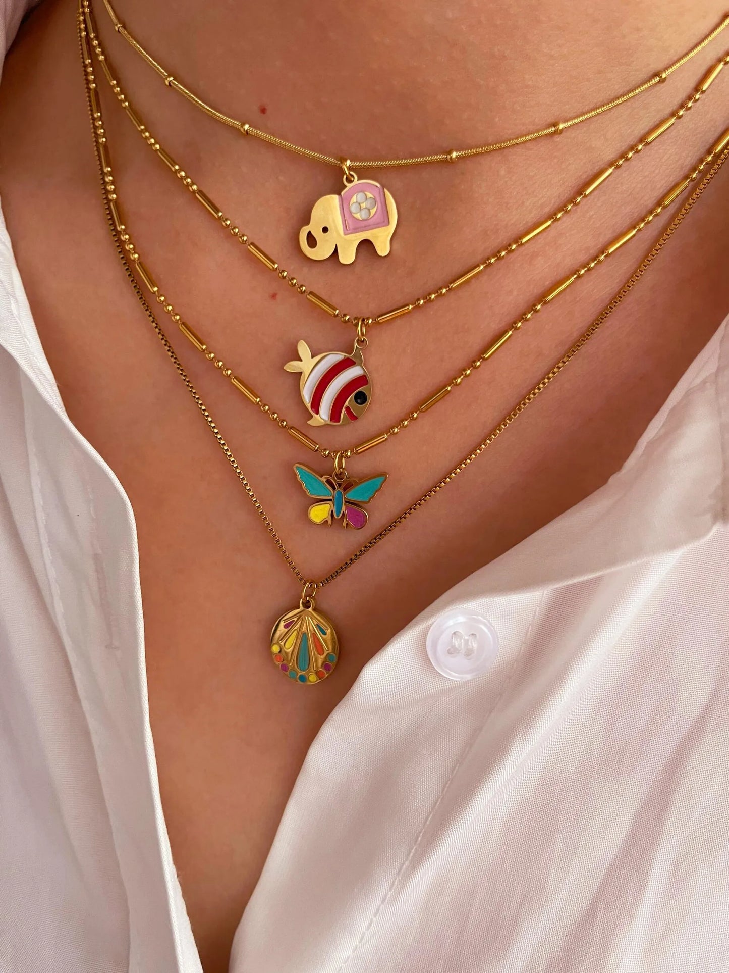 316L Stainless Steel Rhinestones Buttefly 18K Gold Plated Inlay Stainless Steel Necklaces