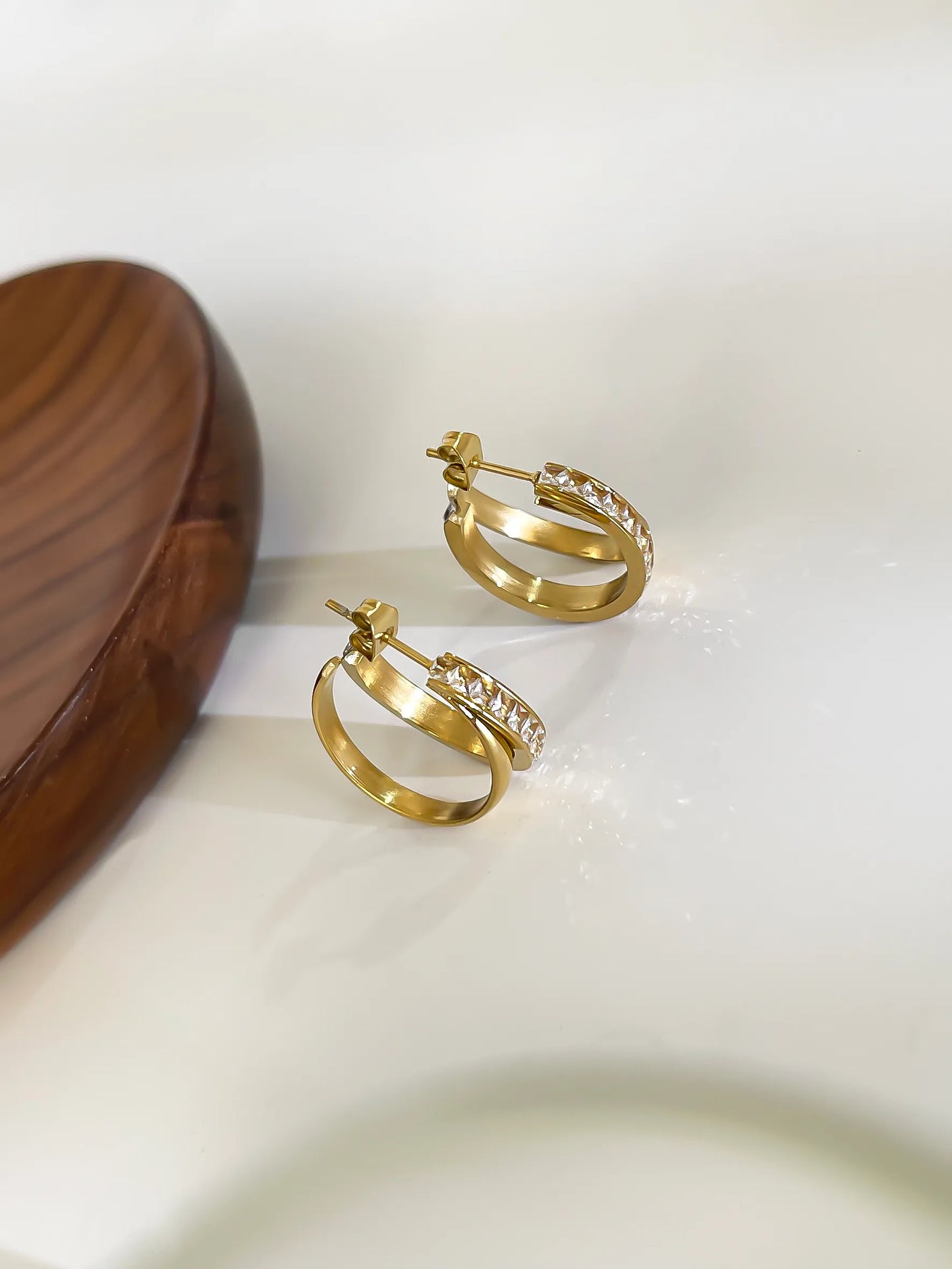 Diamond Inlay 316L Stainless Steel Zircon 18K Gold Plated Earrings
