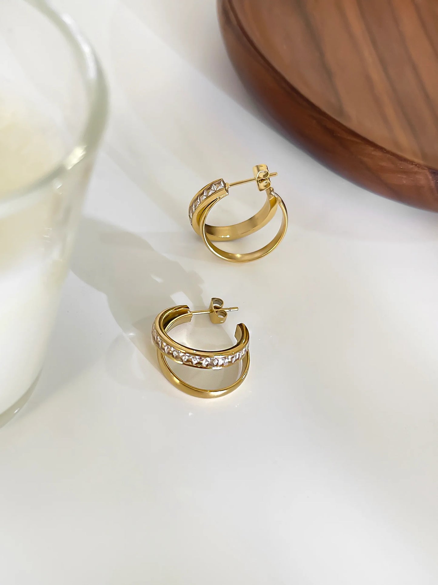 Diamond Inlay 316L Stainless Steel Zircon 18K Gold Plated Earrings