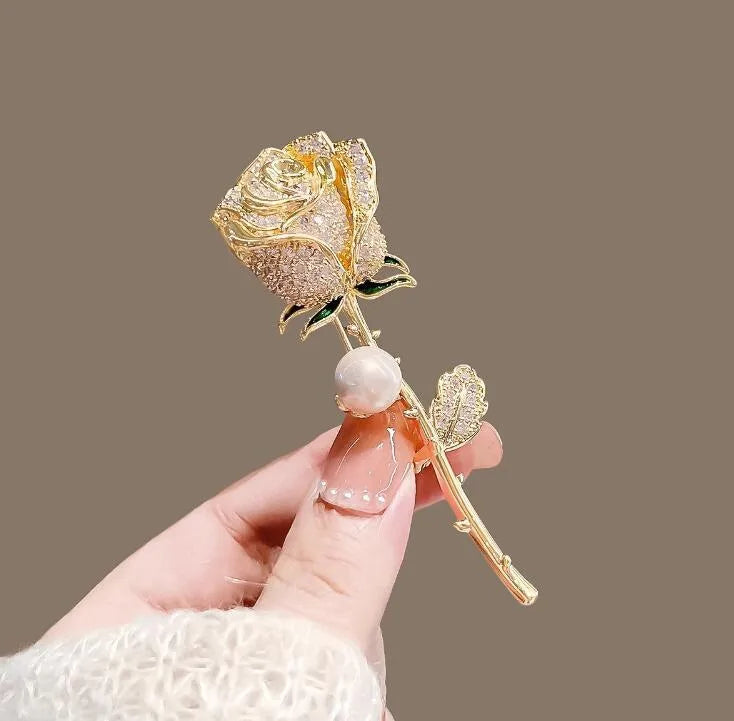 Large Size Metal Pearl Rose Brooch Pin