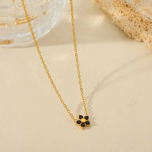 Flower 304 Stainless Steel Zircon 18K Gold Plated Plating Inlay Pendant Necklace Cable Chain