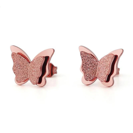 Rose Gold Butterfly Plating Hollow Out 304 Stainless Steel 18K Gold Plated Ear Stud