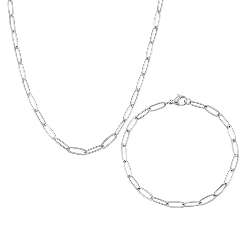 PaperClip Style Stainless Steel 18k Gold Plated Bracelets Necklace